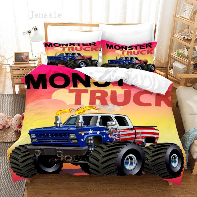 

3D Printed truck Duvet Cover Set For Kids 2/3pcs Single Queen King Size Bedclothes Soft Quilt Cover Bedding Sets No sheet, As picture