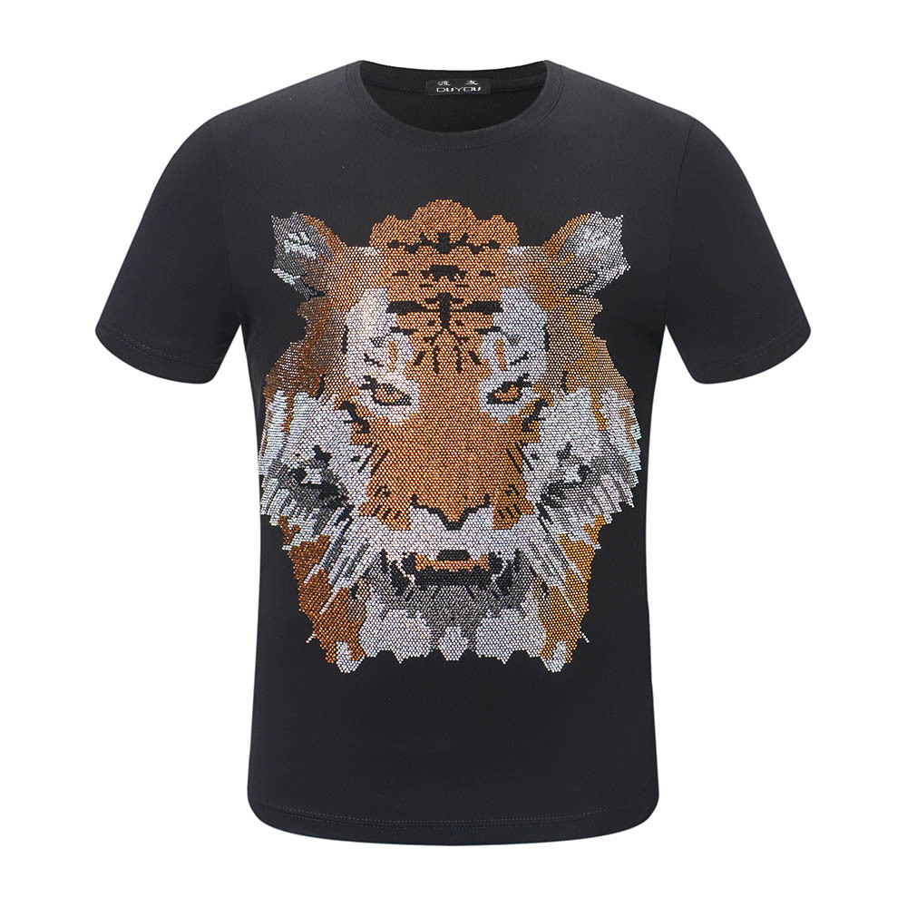 

Mens T-shirt King of the Forest Crystal Tiger Head Shirts Shirt Fashion Graphic Tops for Men Camisetas Hombre 9grm, Black