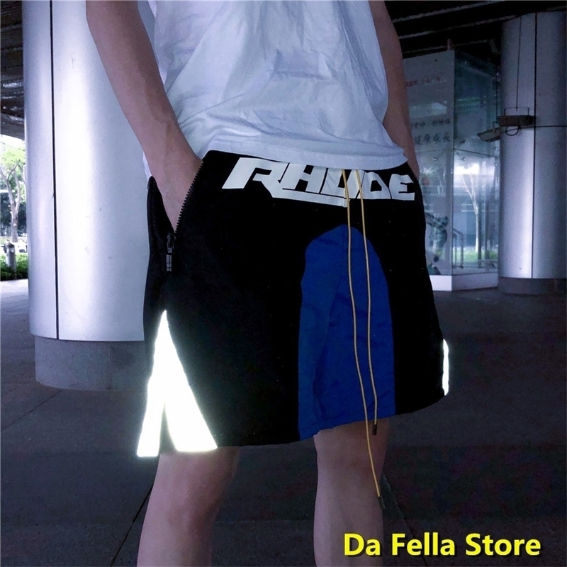 

EU/US Size RHUDE Shorts New Men Women Casual Rhude Shorts Black Blue Design Corner Reflection Breechcloth UK Back pocket Y200901, White;black