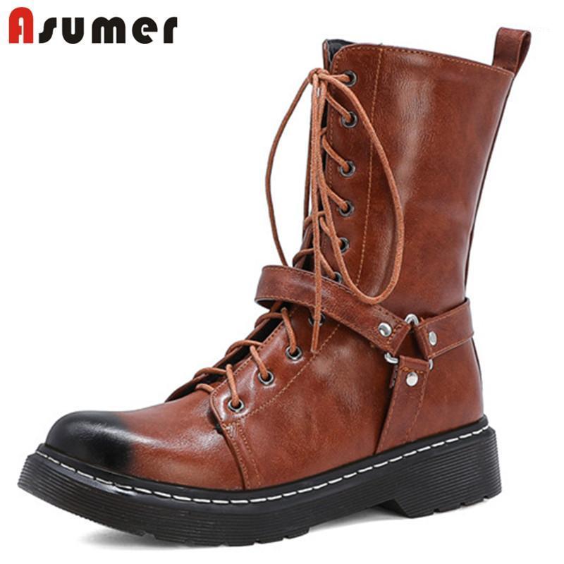 

ASUMER 2020 hot sale cowboy western boots women low heel casual shoes round toe cross tied vintage fashion ankle boots women1, Black