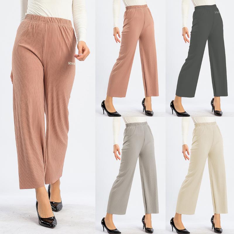 

Women Summer Thin Knit Trousers Wide Leg Black Loose Pants Ankle Length Pants Casual Trouser Elastic Waist Plus Size -3XL1, Pink