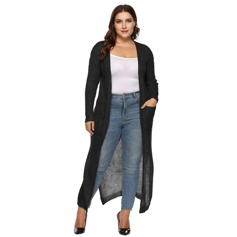 

New Women's Long Cardigans Fashion Plus Size Solid Color Sweater Loose Comfy Long Sleeves Sweater Coat With Pockets, Gray