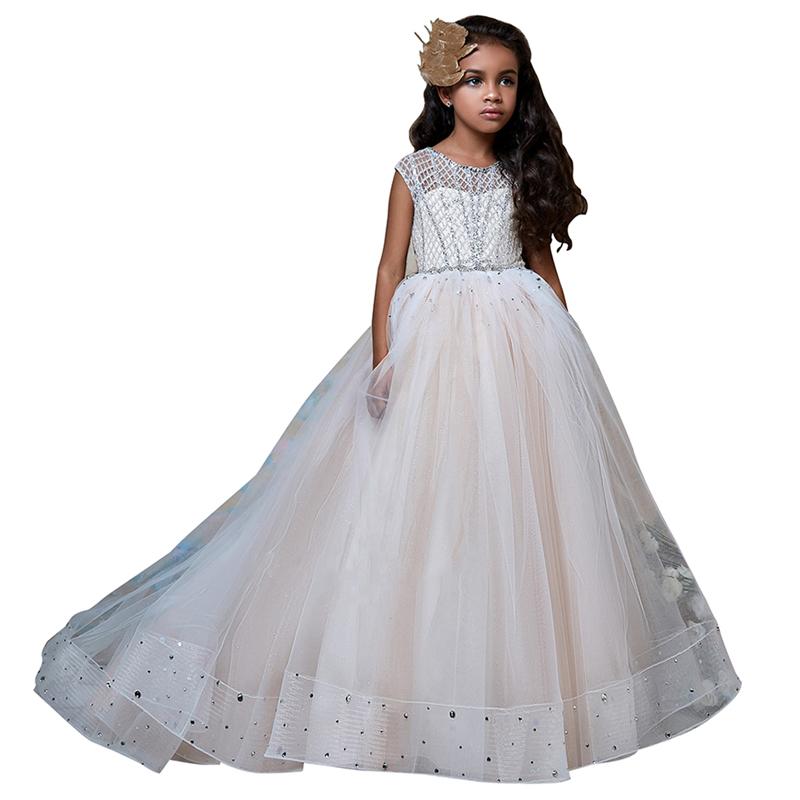 

Ball Gown Little Girls Dresses Beaded Long Kids Prom Party Dress for Girls Fantasia Infantil Para Menina Long Flower Girl Dress, Picture color