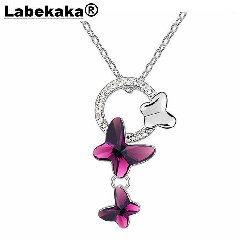 

Labekaka Austria Crystal Double Butterfly Necklace Clothing accessories for insect pendants Engagement Jewelry1