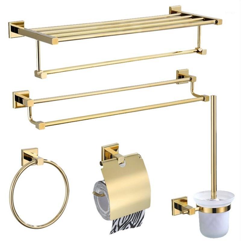 

Bathroom Accessories gold Towel Rack Robe hook Paper Holder Towel HolderToilet Brush Bathroom Corner Shelf,bathroom Hardware set1