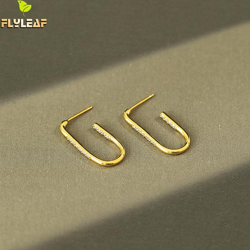 

925 Sterling Silver Zircon Stud Earrings For Women 18k Gold INS Trend Lady Girl Handmade Jewelry Flyleaf