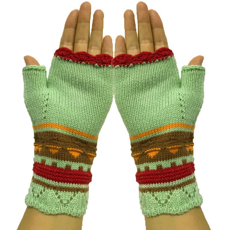

Adult Gloves Stitching Color Floral Embroidery Knitted Wrist Sleeve Fashion Female Winter Fingerless Cute Colorful Mittens Lady