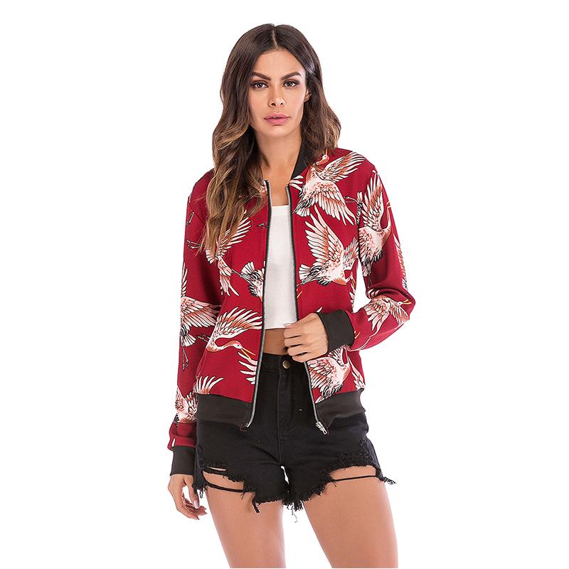 

New Ladies Ribbed Trim Animal Print Bomber Jacket Women Autumn Printing Long Sleeve Casual Tops Zipper Jacket Outwear Loose Top, Black