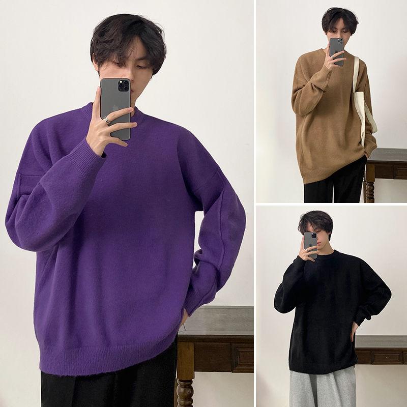 

2020 Autumn And Winter New Youth Fashion Loose Simple Solid Color Sweater Fashion Casual Round Neck Pullover -2XL, Black
