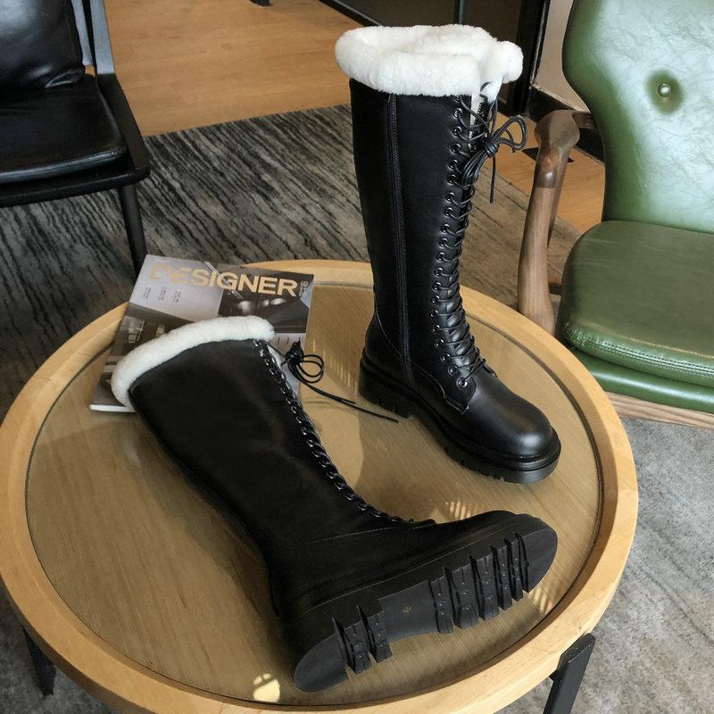 

Winter Warm Wool Boots Women High Heel Knee High Boots Black Beige Brown Superfine Fiber Waterproof Thick Heel Fur Women