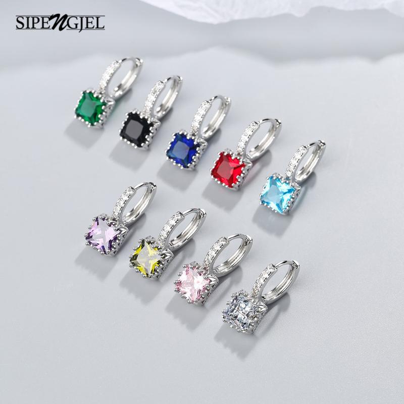 

Hoop & Huggie SIPENGJEL Fashion Colorful Square Crystal Luxury Dangle Drop Earrings For Women Exquiste Pendant Personaliy Jewelry, Golden;silver