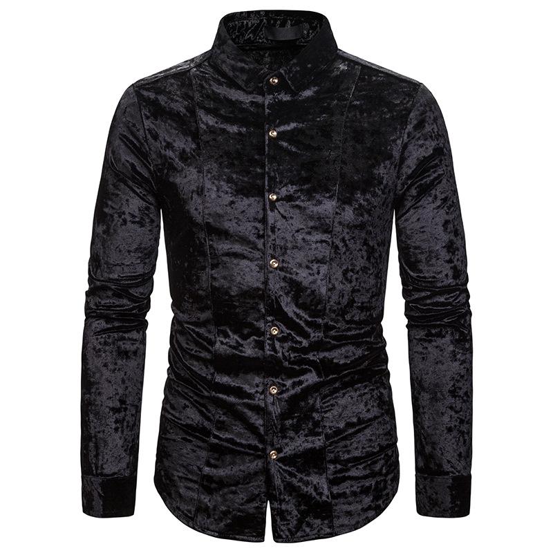 

Fashion men' new diamond velvet high-grade lapel long-sleeved shirt, Black