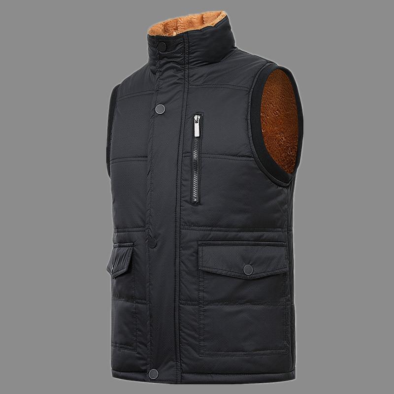 

Men's vest men's plus down thick down vest waistcoat Fleece sleeveless plus warm middle-aged and elderly clothing, Black