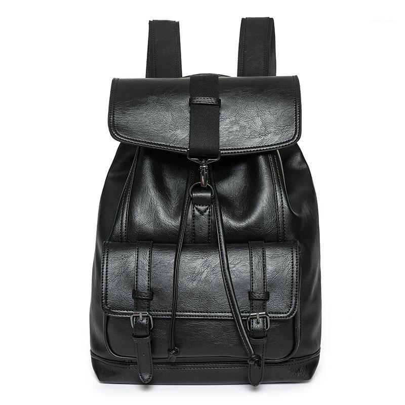 

Luxury Men Leather Backpack High Quality Drawstring PU Backpacks Causal Travel Rucksack Laptop Bag Pack Male School Bags B2281, Black