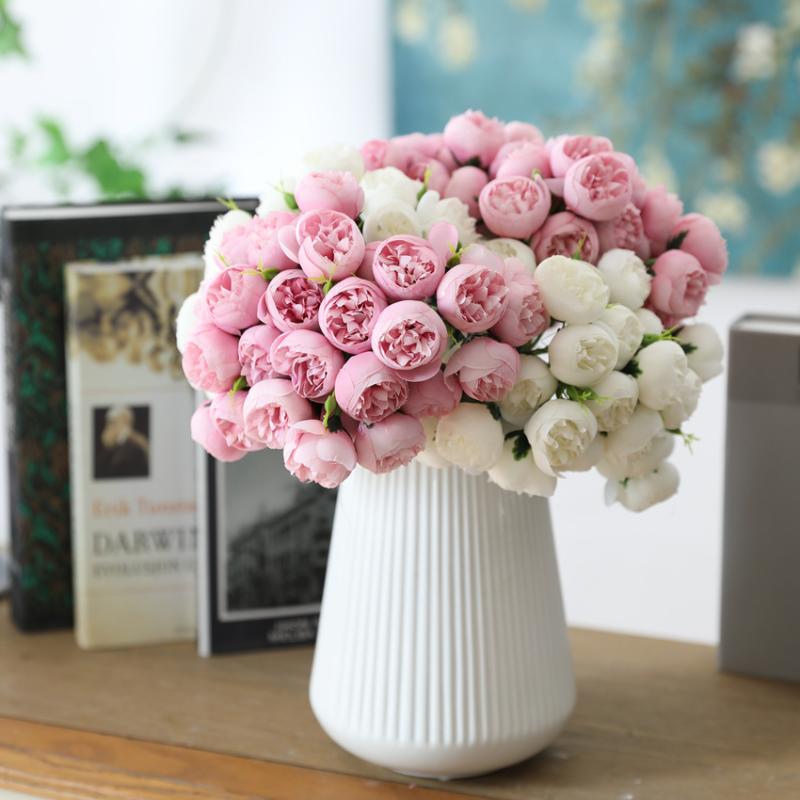 

27 Heads Artificial Silk Rose Flower Bouquet Wedding Bride Holding Home Hotel Table Decoration Fake Flower Floral Bouquet, Pink