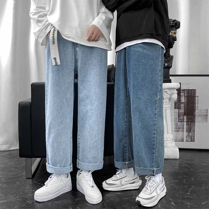 

Autumn Winter Plus Velvet Jeans Men' Fashion Retro Casual Wide-leg Jeans Men Streetwear Hip-hop Korean Straight Denim Pants, Dark blue