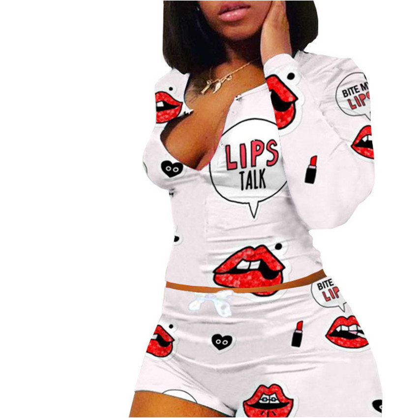 

Women Designer Clothes Lips Print Long-sleeved T Shirt Tops Shorts Two Pieces Outfits Home Wear Plus Size Fashion Casual Sportwear F112503, #1-#9 colors pls list
