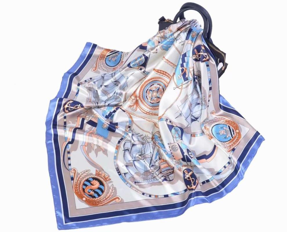 

Scarves 90*90cm Summer Women Silk Foulard Square Scarf Ladies Beach Shawl Bandanna Large Hijab Muffler Female DH02