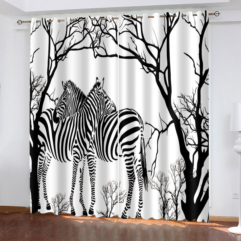 

Customized 3d curtains simple and fresh modern cute cartoon thickening blackout curtains black and white tree aninmal curtains