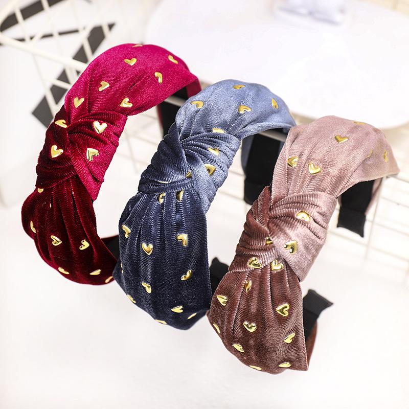 

2021 Vintage Gold Love Jewel Hair Bands For Women Velvet Headband Bezel Hoop Hair Clips Girls Accessories opaska do wlosow