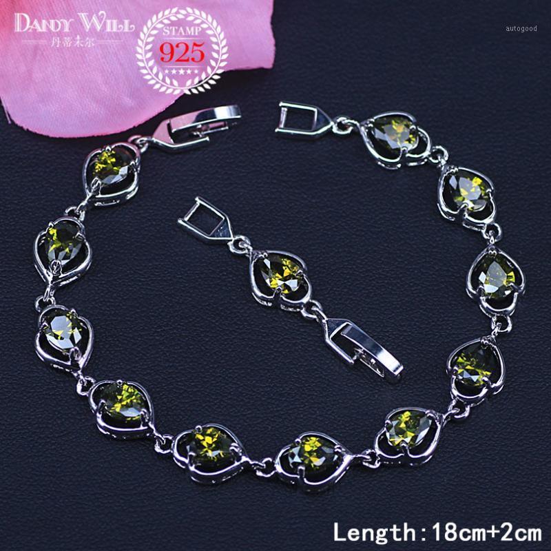 

Charm Bracelets Trendy 2021 Oliva Green Cubic Zirconia Jewelry Silver Color Pear CZ Crystal Female Bangles For Women1