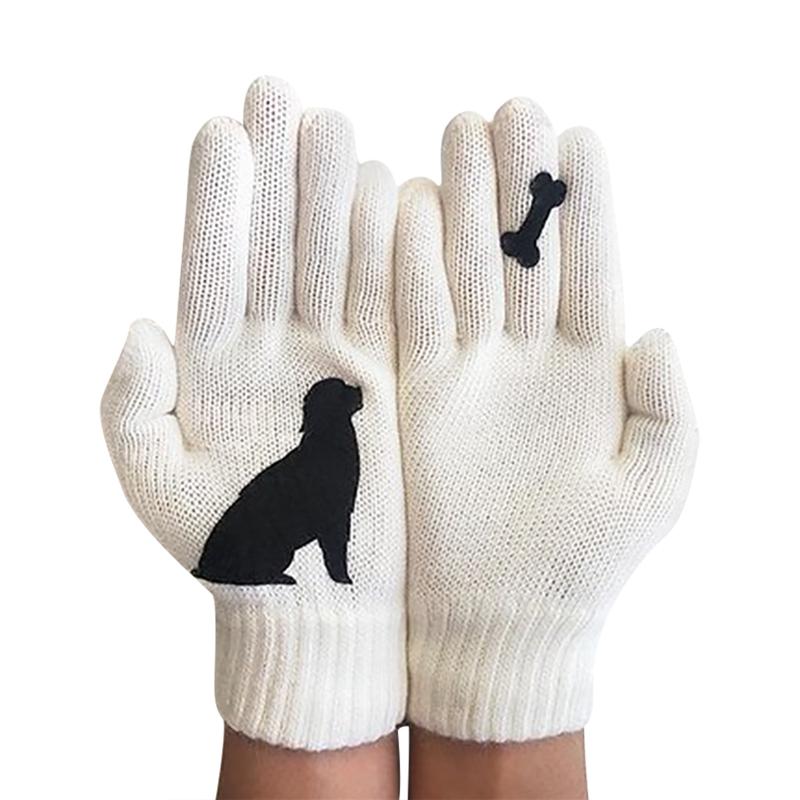 

Winter Warm Cold Cashmere Gloves Thick Cartoon Cat Print Wool Knitted Full Finger Gloves Men And Women