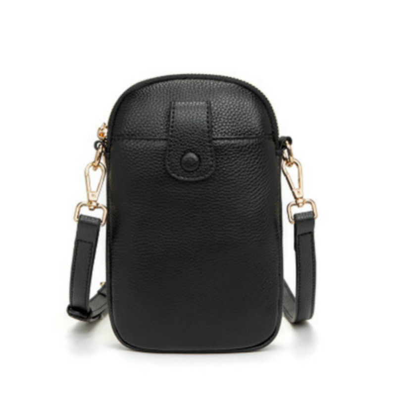 

Natural leather solid woman crossbody mobile phone bag for ladies little lady messenger purse, Black