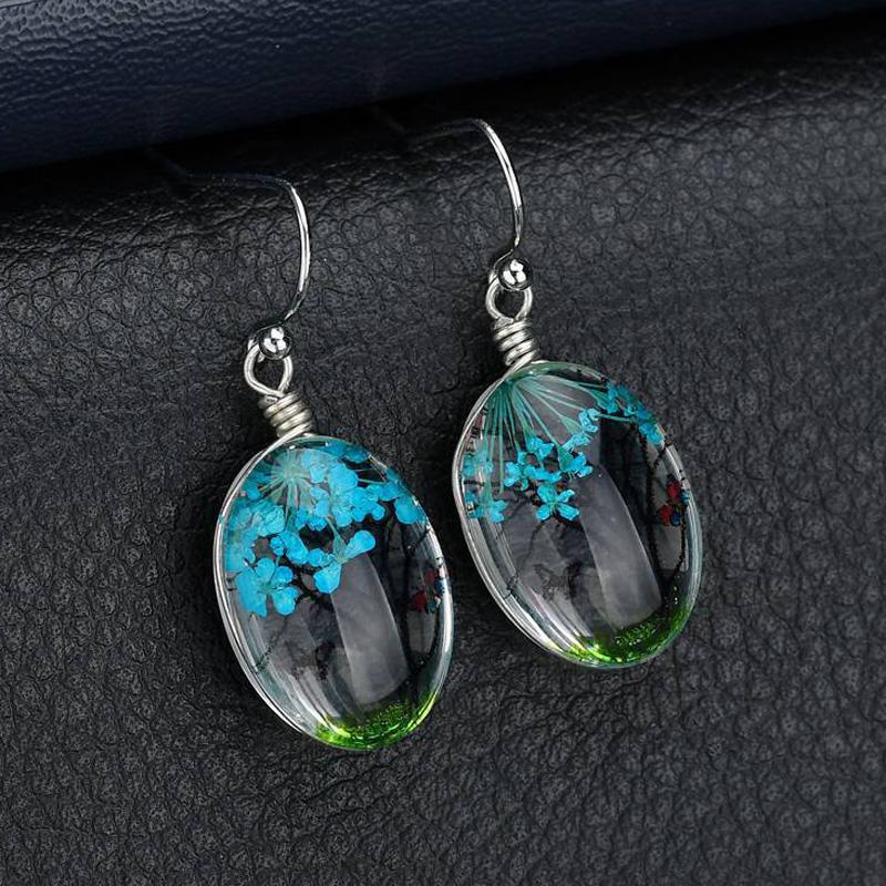 

MOONROCY Silver Color Dangle Earrings Blue Green Red Purple Flower Tree Wholesale Womens Hook Girls Gift Jewelry Dropshipping