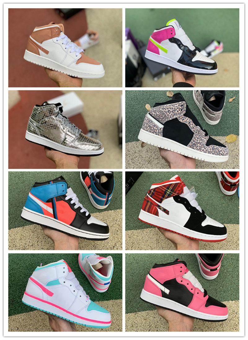 

Blackwhite pink yellow and blue Chicago Joe 1 Mandarin Duck hook patent leather basketball shoes for women 36-39 big child walking shoes