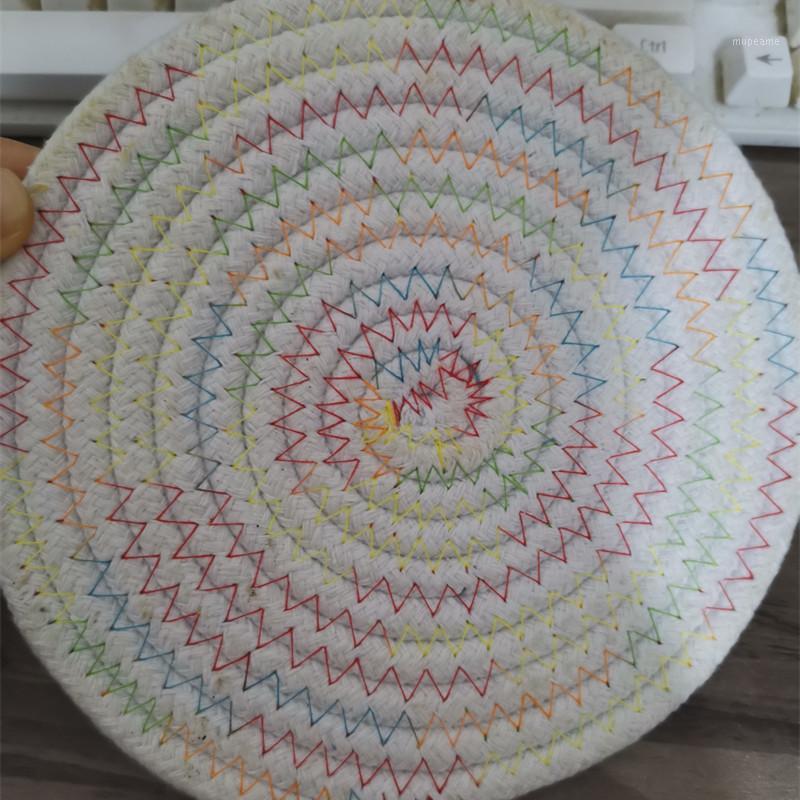 

Cotton cloth Rainbow Pan Mat Dining Table Mat Heat Insulation Pot Holder Round Coasters Coffee Drink Cup Table Placemats Mug1
