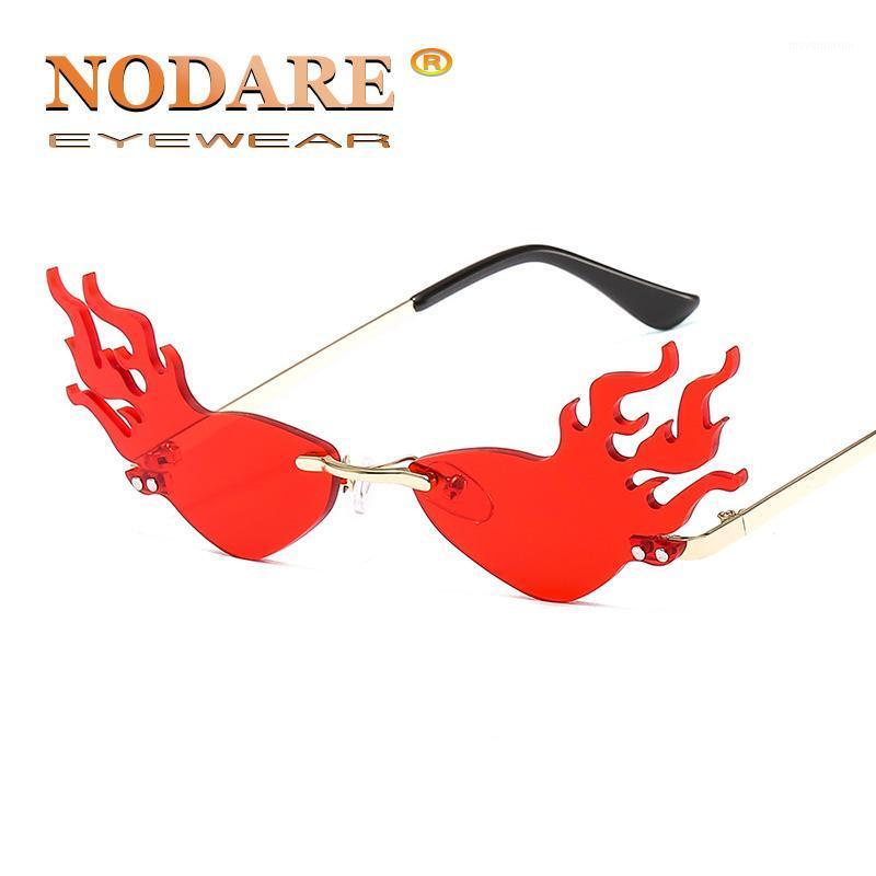 

NODARE 2020 Hot Trending Narrow Flame Sunglasses Women Alloy Rimless Wave Sun Glasses Party Gold Light Yellow Lens1