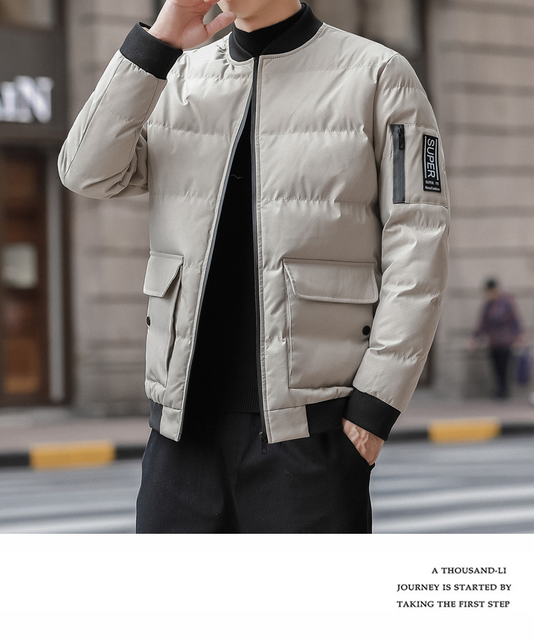 

Khaki Small Cotton-Padded Jacket Man Short Thin Coat