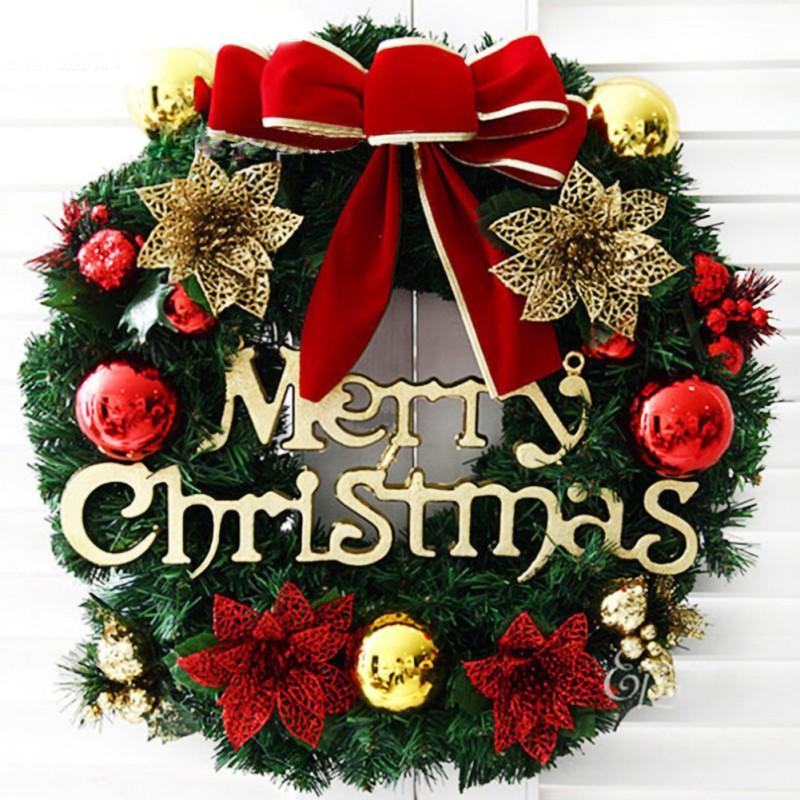 

Merry Christmas Garland Wreath Decoration Wall Hanging Door Artificial Pine Cones Berries Ornament Xmas Pendant Decor For Home