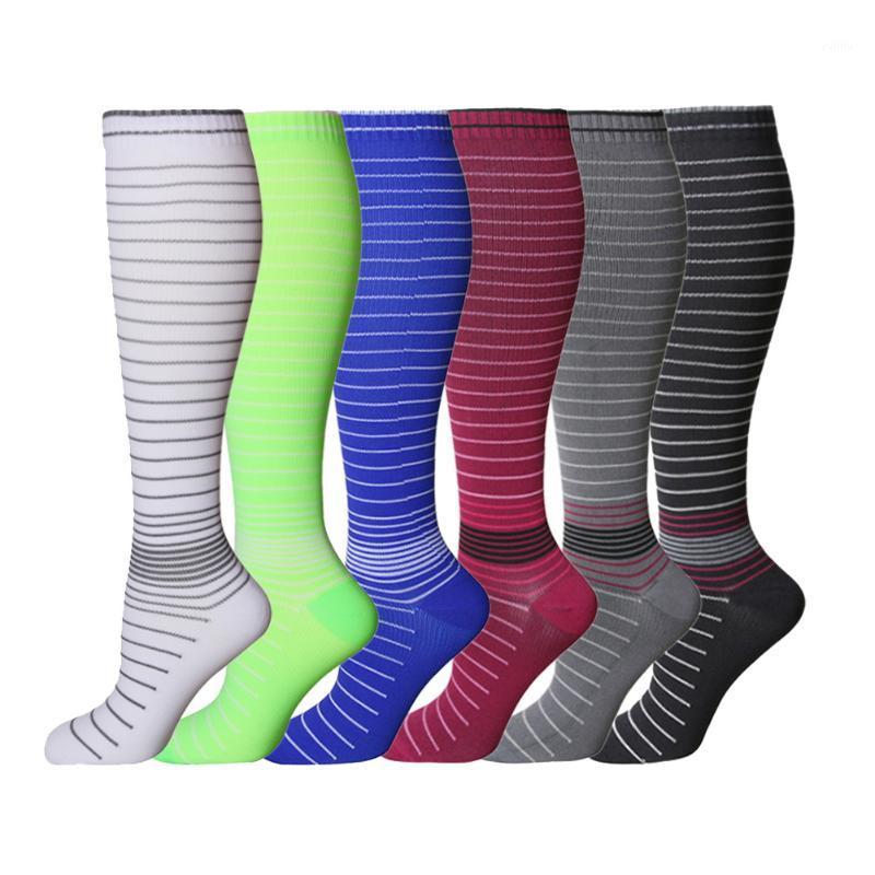 

Brothock Resistance To Varicose Veins Compression Socks Professional Stockings Running Striped Elastic Marathon Socks1, Red