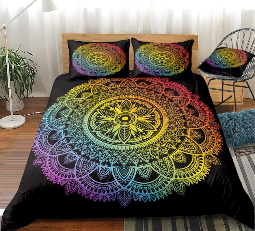 

Bohemian Duvet Cover Set Rainbow Color Retro Bedding Set Black Background Beds Home Textile Microfiber For Kids Teens, 01