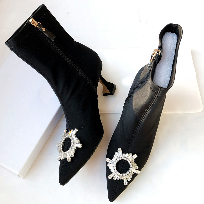 

of Free Shipment New Black Style Snippet Toe Heels High Ankle Boots 31cm, Black leather inside