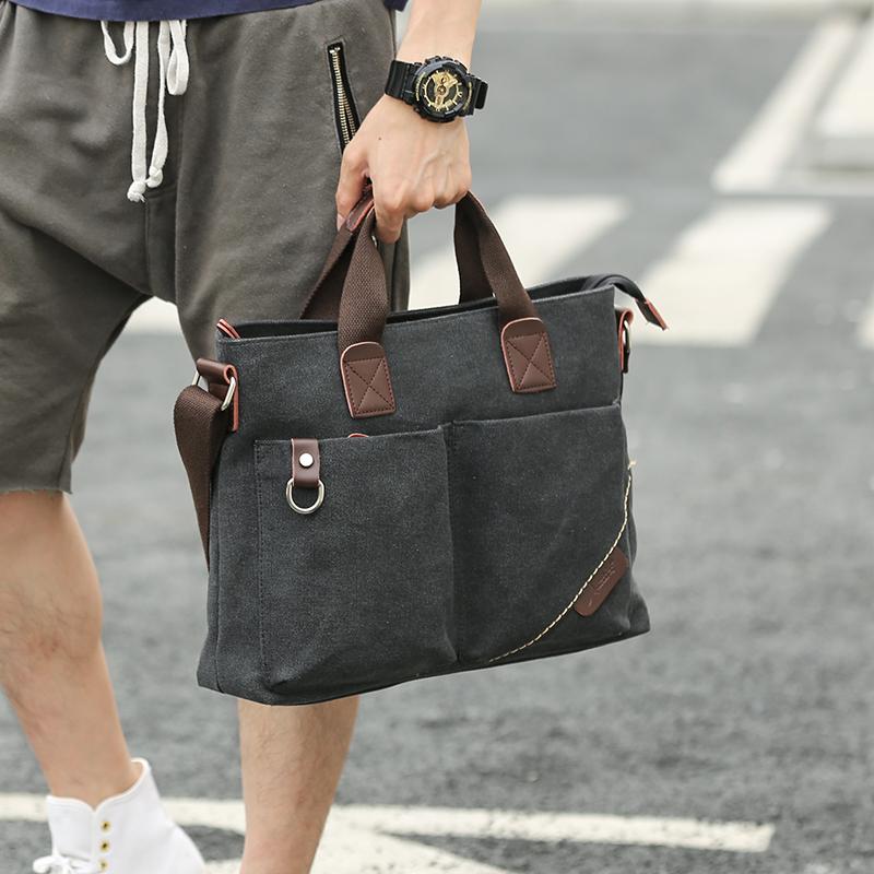 

Classic men's bag, laptop, briefcase, canvas, Korean business bag, stylish and easy to carry, Black