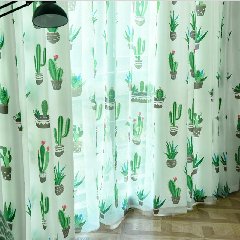 

Simple Modern Nordic Plant Personality Curtains for Living Room Bedroom Green Potted Plants Sheer Tulle Curtains for The Kitchen
