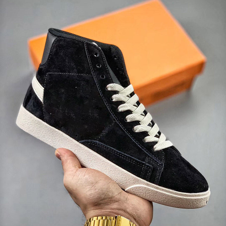 

Mens Platform Shoes Blazer Mid Vintage Suede Designer Sneakers Leather High Quality Fashion Women Trendy Casual Shoes, Black