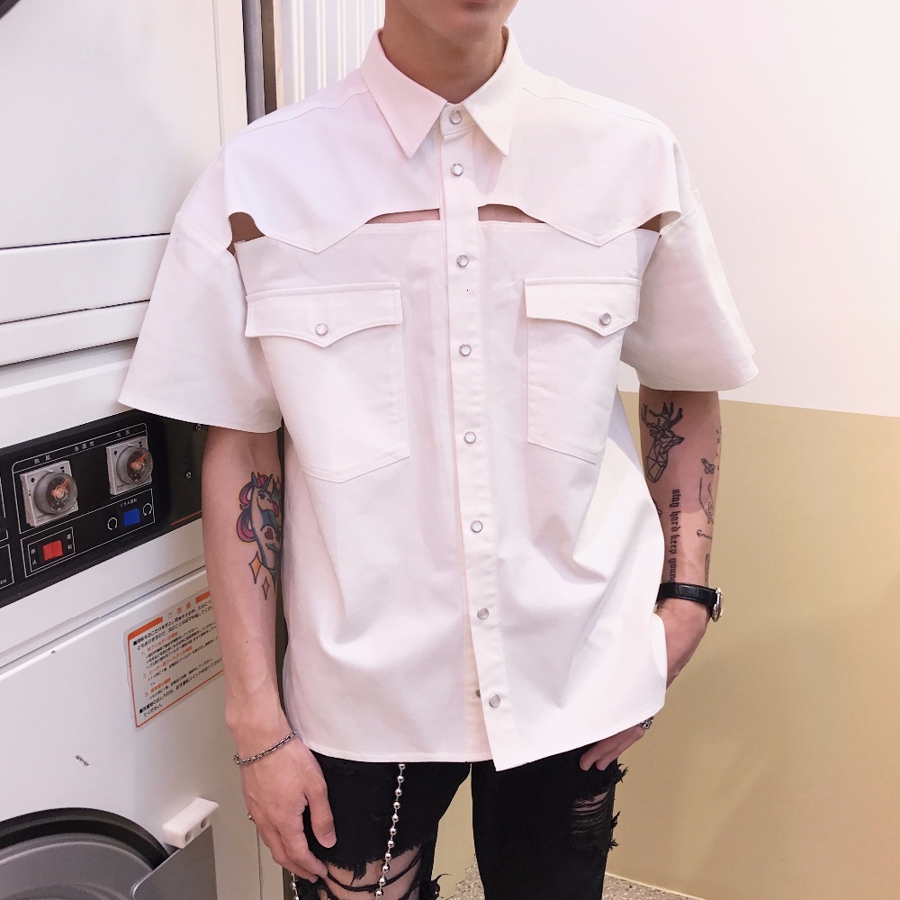 

2021 New Xxs-xl!! Men Women of Retro-denim Western Oca-out Design Structure Ins Same Shirt Summer. B6C3, White