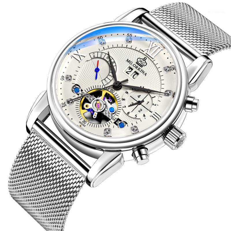 

New Famous Luxury Top Brand Tourbillon Watches Royal Designer Diamond Silver Stainless Steel Automatic Mechanical Wristwatch1, Black