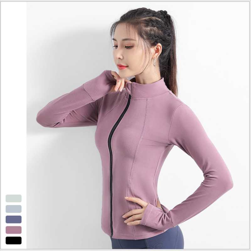 

Breathable Sports Jacket Ladies Yoga Clothes Stretch Zipper Outdoor Shirt Running Fitness Sweater Long Sleeve Top, Pink