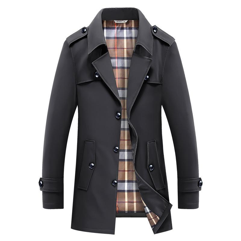 

2021 Spring And Autumn Hot Sale New Large Size Windbreaker Mid-length Business Fashion Non-iron Men's Large Size 8808, Black