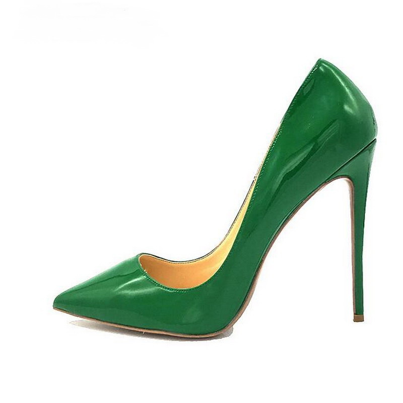 

Classic Hot Sales Women Green High Heels Pumps 12cm Sexy Stiletto Heels Women Shoes Pointy Toes Green Patent Leather High Heels Dress Shoes, Heel 10cm