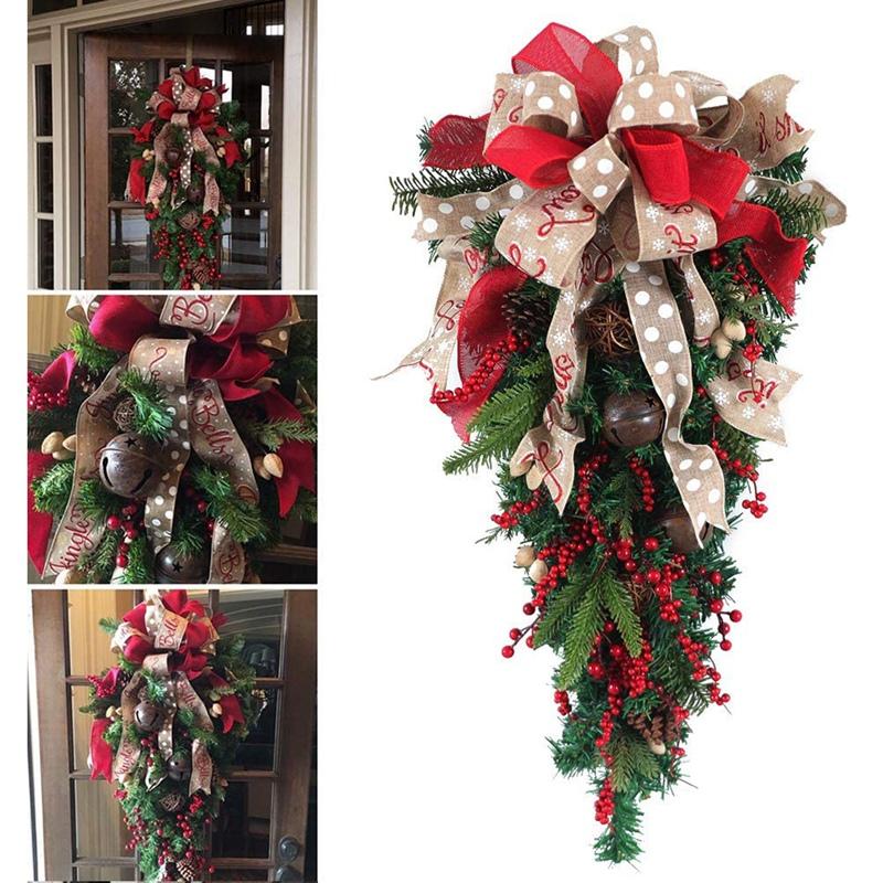 

Christmas Ornament Swag Wreath Ribbon Pine Cone Door Mount Teardrop Swag Wreath Outdoor Hanging Wall Decoration6120129