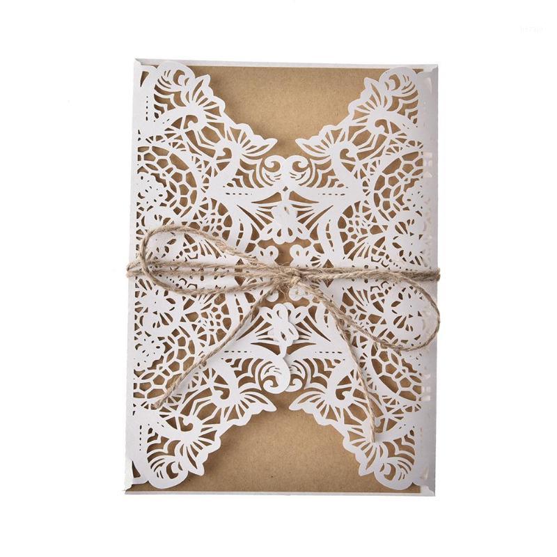 

10pcs Design Wedding Invitations Flower Pattern Laser Cut Lace West Cowboy Customize Invitation Cards Send Seal Envelope1