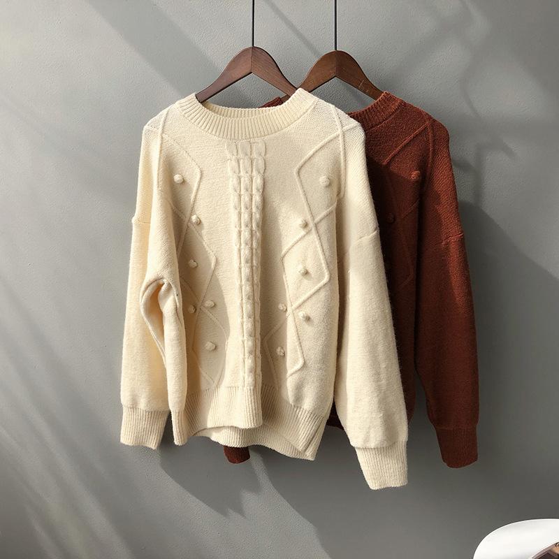 

2020 New Autumn Winter Women Sweater Fashion Soild Color Long Sleeve Pollovers Kintted Round Neck Korean Style Loose Female Tops, Army green