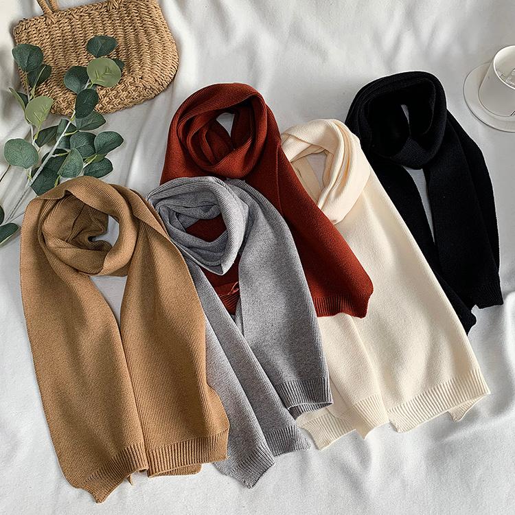 

Women Scarf With Solid Color Basic Korean Style Cream Camel Soft Winter Scarf