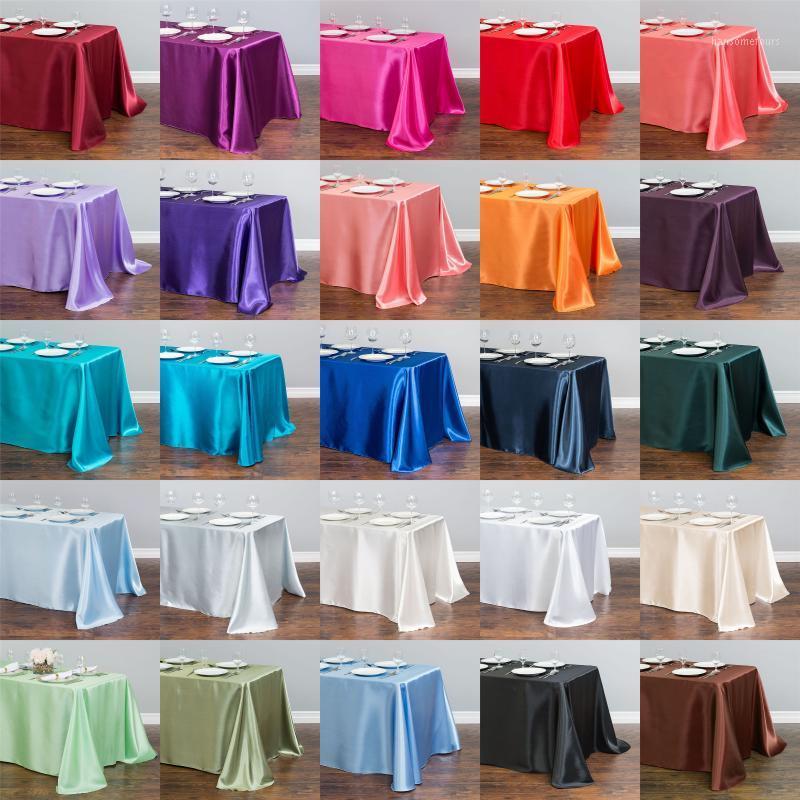 

Wedding White Satin Table Cloth Rectangle Table Cover Overlay For Wedding Event Party Hotel Birthday Decoration1