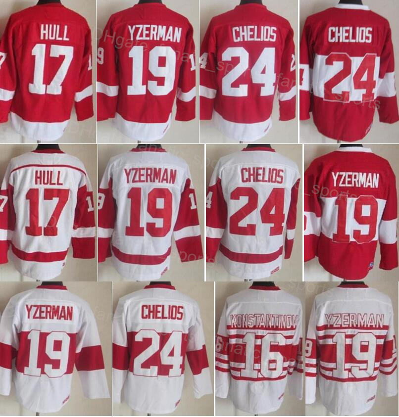 

Retro Hockey Vintage 16 Vladimir Konstantinov Jersey 17 Brett Hull 24 Chris Chelios 19 Steve Yzerman 31 Curtis Joseph 33 Kris Draper 75 Anniversary Red White HongYi, 16 white